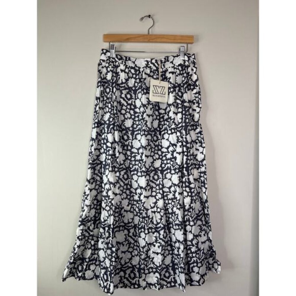 NWT SZ Block Prints Tier Midnight Blue & White Pull Over Maxi Skirt Size: Large - Picture 1 of 6